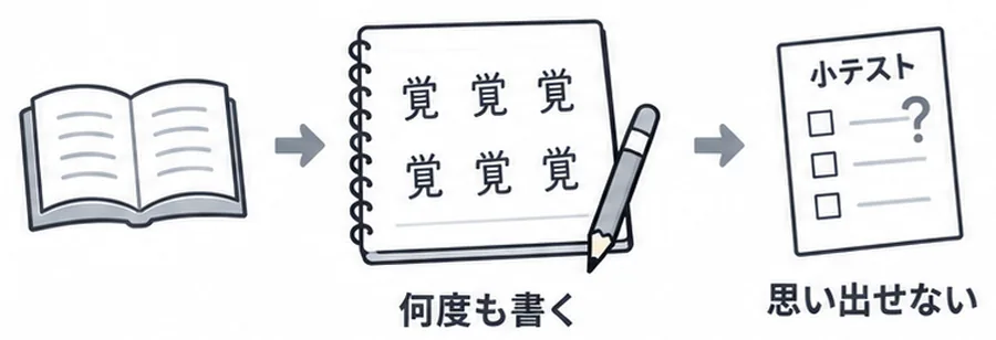 教科書を読み、ノートに何度も書いたが、小テストでは思い出せない流れのイラスト